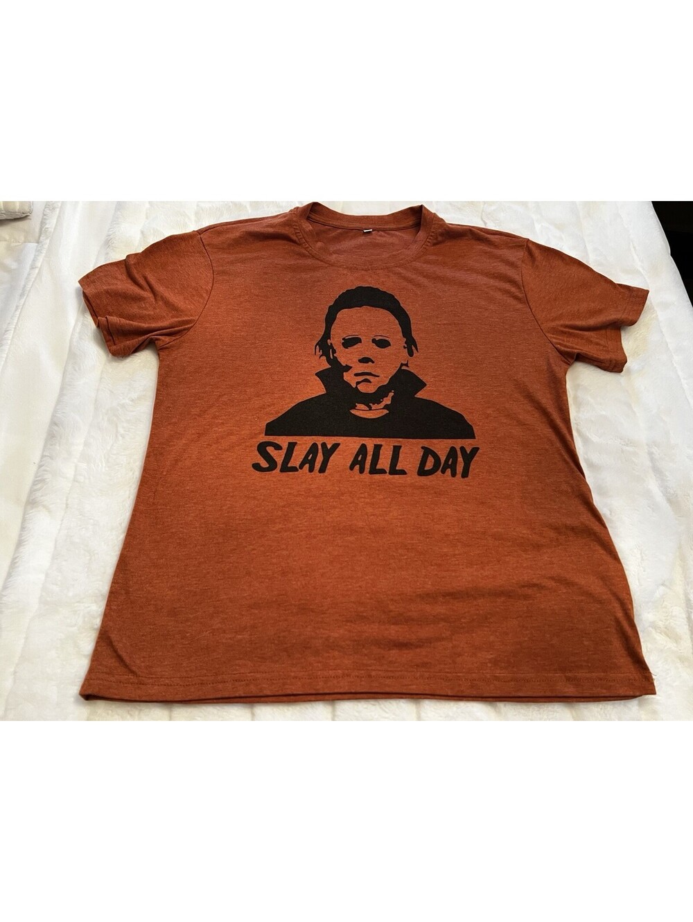Michael Myers Halloween “Slay All Day” Men’s Brown Small t shirt